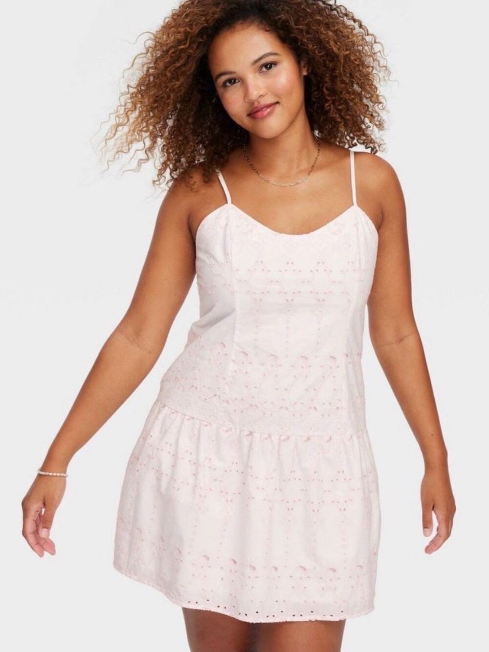 Roller Rabbit x Target Eyelet Drop Waist Mini Dress Womens Medium White Pink